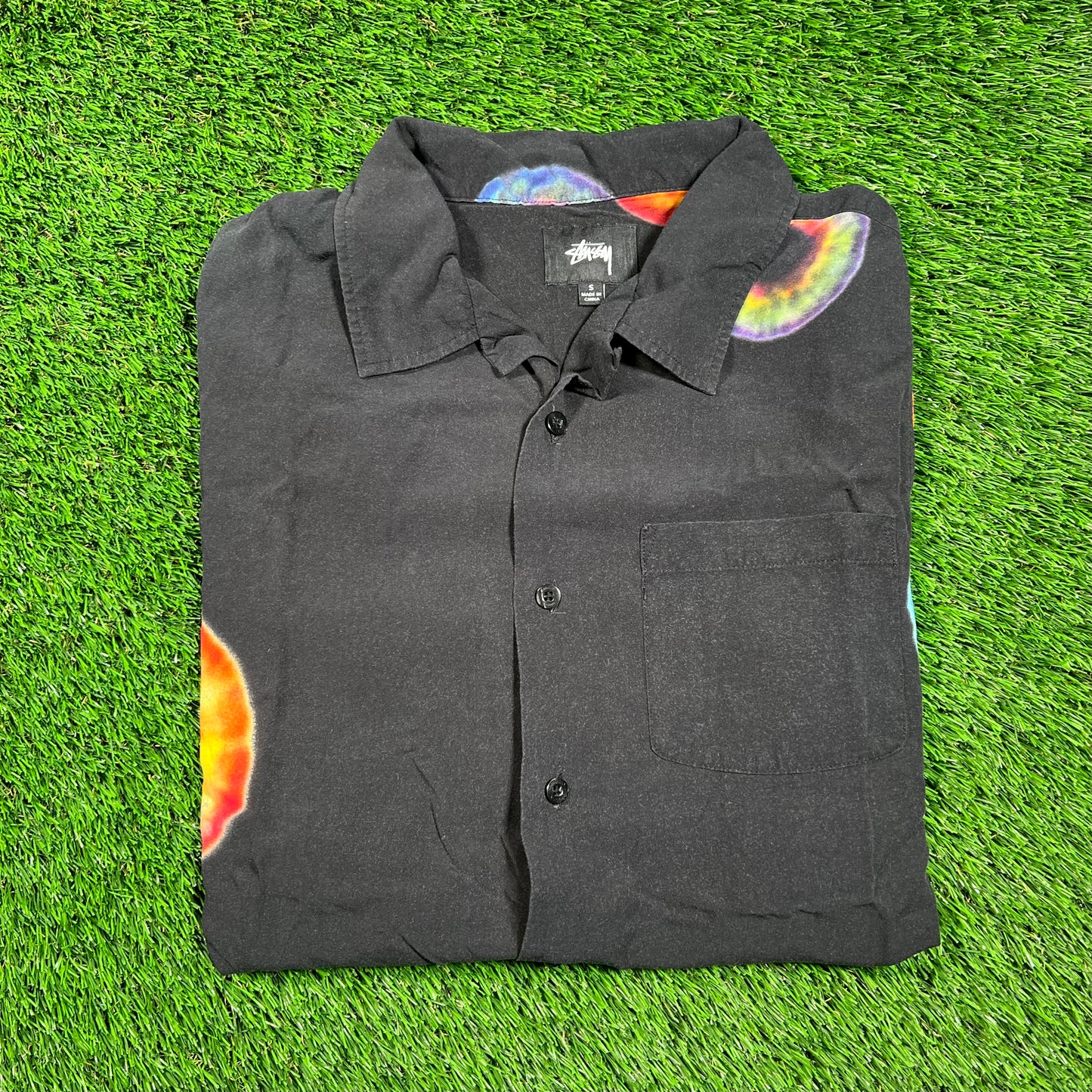 Stussy Black Iris Button Up Shirt Size Small USED x16624