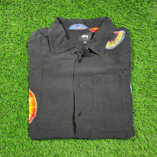 Stussy Black Iris Button Up Shirt Size Small USED x16624