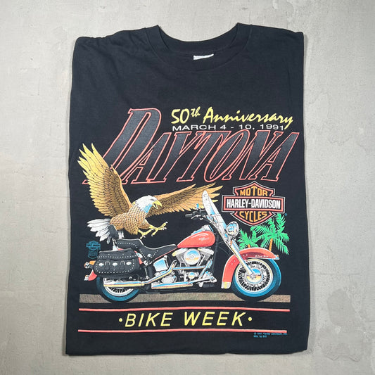 1991 Harley Davidson Black 50th Anniversay Daytona Tee Size XXL USED v16845