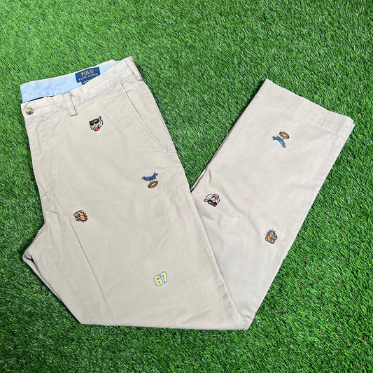Polo Ralph Lauren Embroidered Patch Logo Khakis Size 36 USED v18191