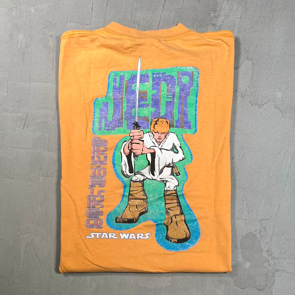 1997 Star Wars Luke Skywalker Jedi Orange Tee Size XL USED v20377