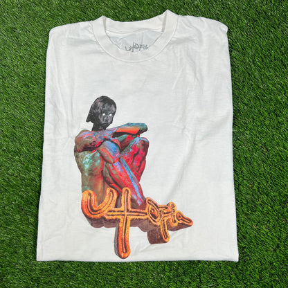 Travis Scott Utopia White Statues Tee Size Large USED x14494