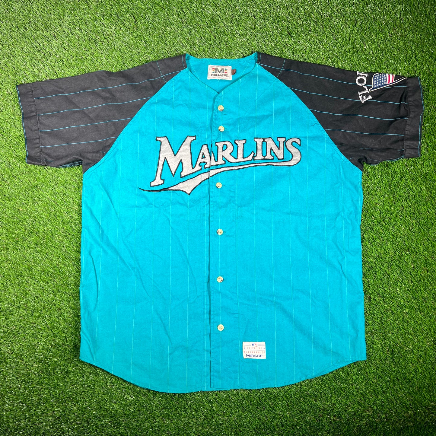 1990s Marlins Mirage Blue Button Up Jersey Size XL USED v17391
