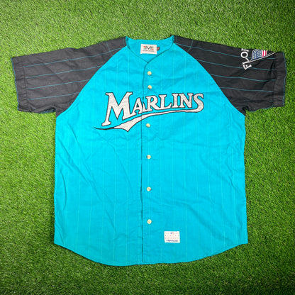 1990s Marlins Mirage Blue Button Up Jersey Size XL USED v17391
