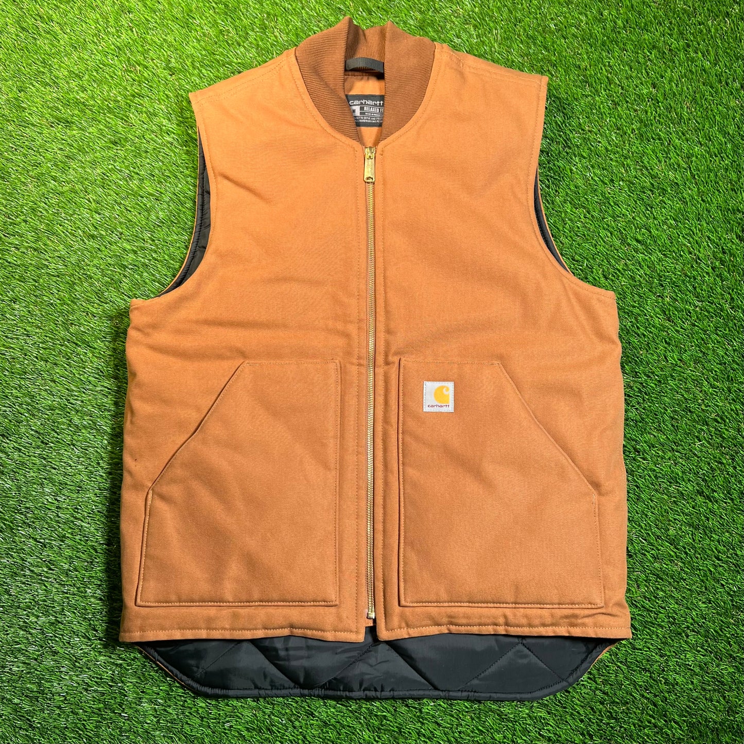 Carhartt Brown Lined Brown Zip Up Vest Size Medium USED v18864