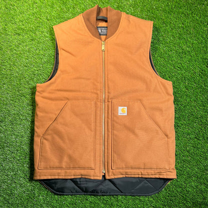 Carhartt Brown Lined Brown Zip Up Vest Size Medium USED v18864