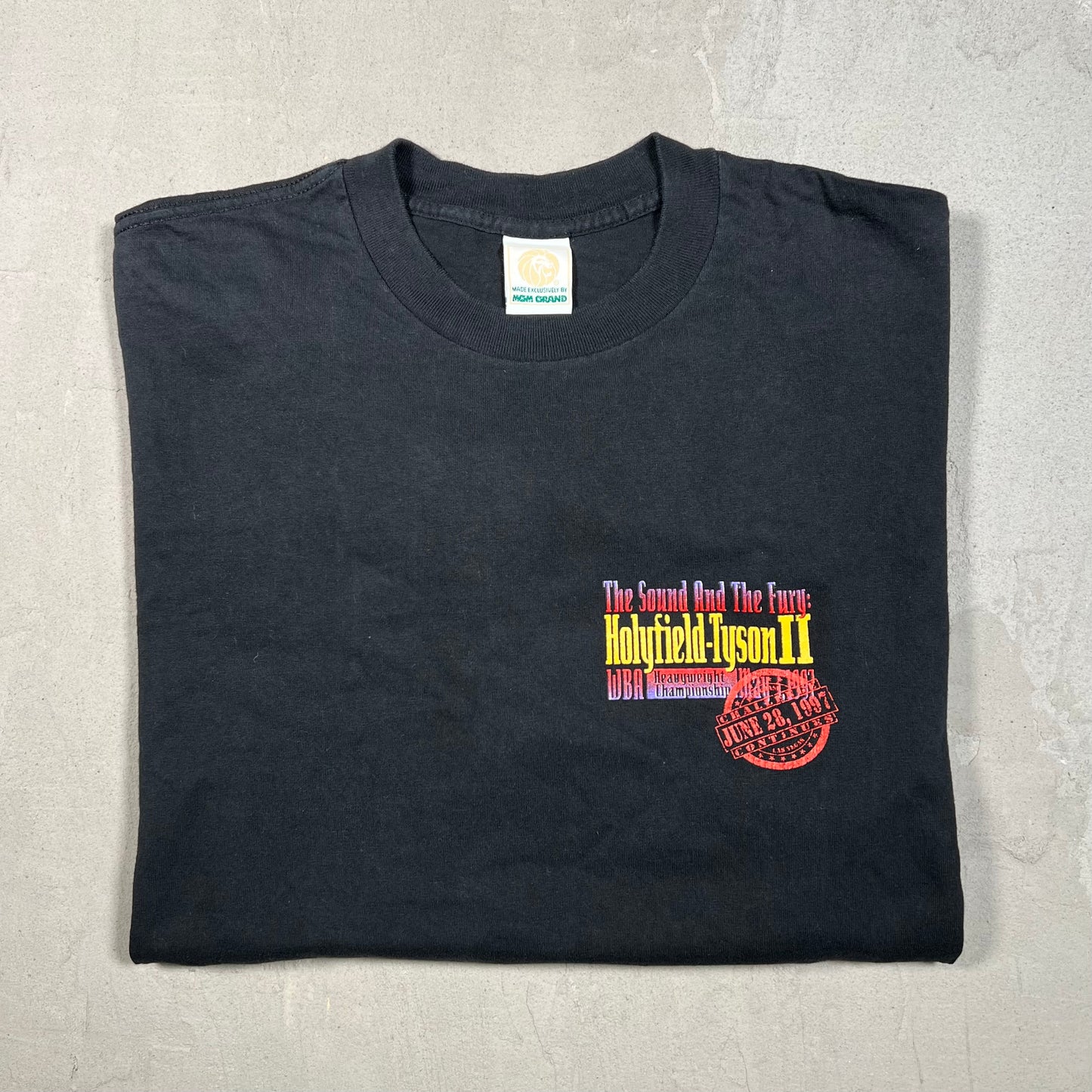 1997 MGM Grand Holyfield vs. Tyson II Boxing Black Tee Size XL USED v19517