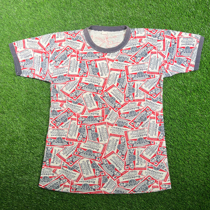 1980s Budwesier AOP Tee Size Medium USED v18159