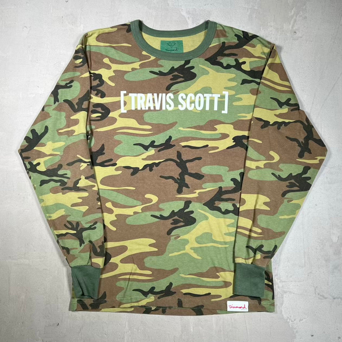 Travis Scott Diamond Supply Green Camo Longsleeve Size Large USED x18568
