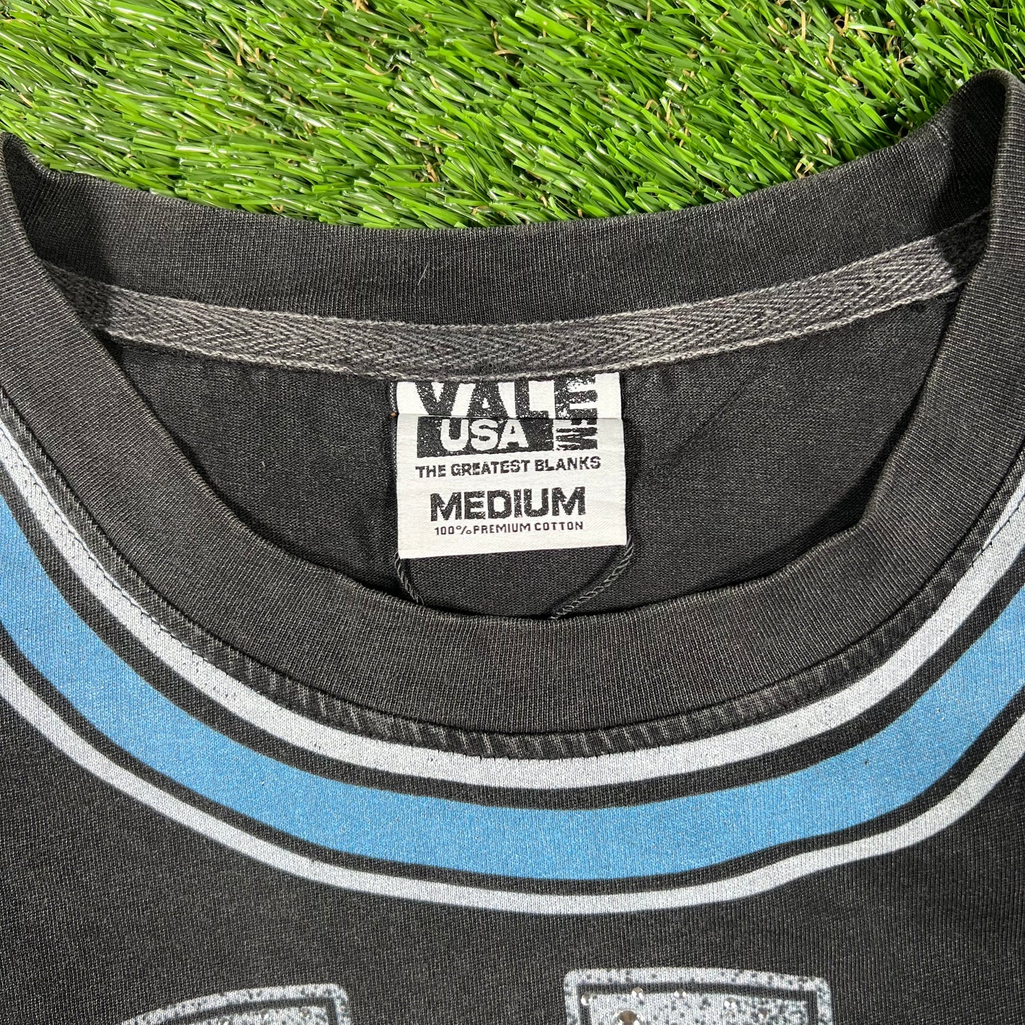 Vale "Vale Sports" Washed Black Rhinestone Football Tee Size Medium NEW x14994