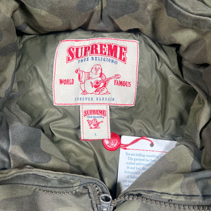 Supreme True Religion Puffer Jacket Olive Camo (2025) Size Large USED x17186