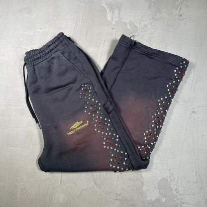 HMDD Rhinestone Crystal Washed Black Sweatpants Size Small USED x18954