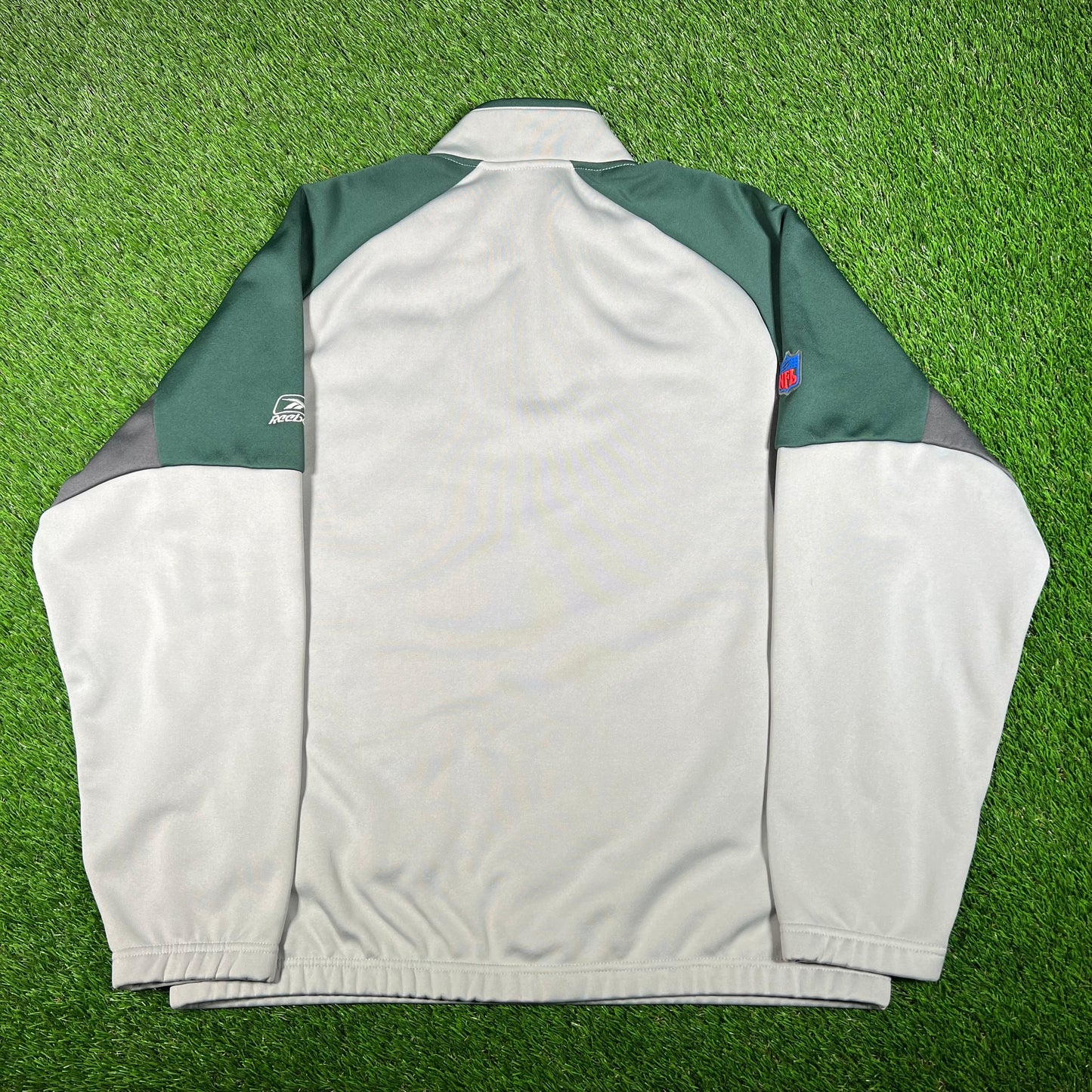 New York Jets Green/Grey Zip Up Fleece Size Large USED v17890