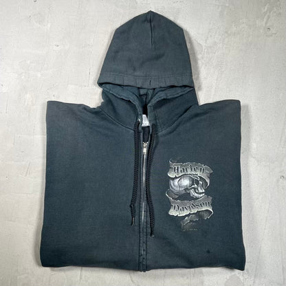2007 Harley Davidson House of Harley Skull Miwaukee Black Zip Up Hoodie Size XL USED v20141