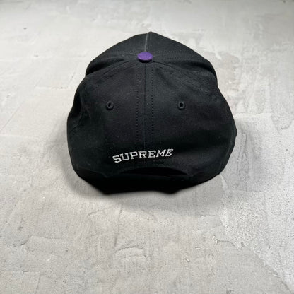 Supreme Underline 5 Panel Black/Purple Snapback Hat (2018) USED x18766