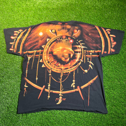 2004 Liquid Blue AOP Lion Black Tee Size Large USED v18814