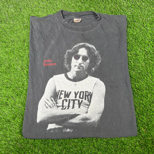 1996 John Lennon Imagine Portrait Washed Black Tee Size XL USED v16894