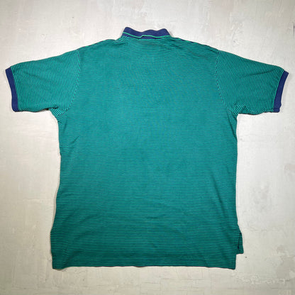 Y2K Polo Ralph Lauren Green/Blue Striped Polo Size XL USED v19022