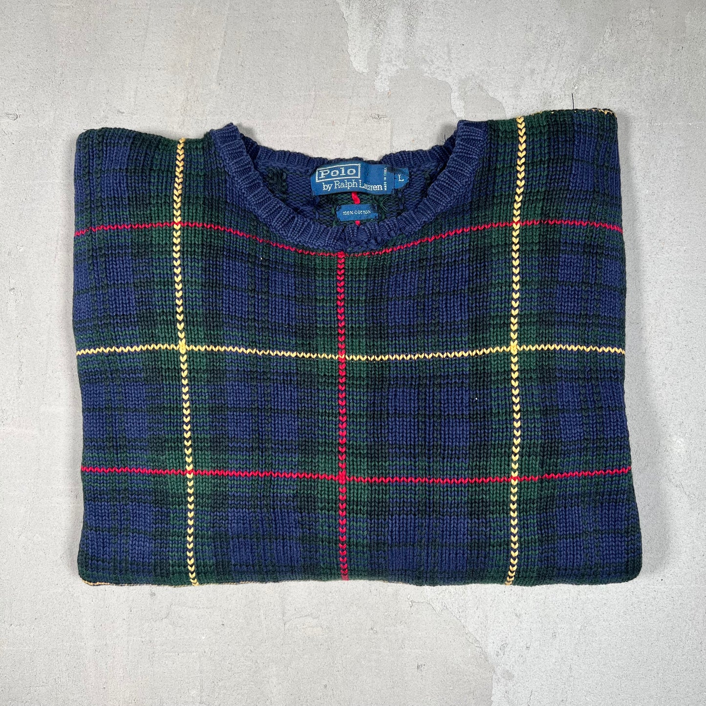 Polo Ralph Lauren Navy Plaid Crewneck Size Large USED v19111