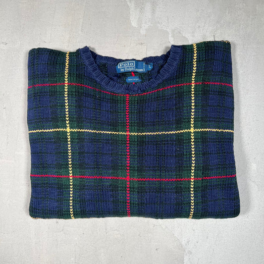 Polo Ralph Lauren Navy Plaid Crewneck Size Large USED v19111
