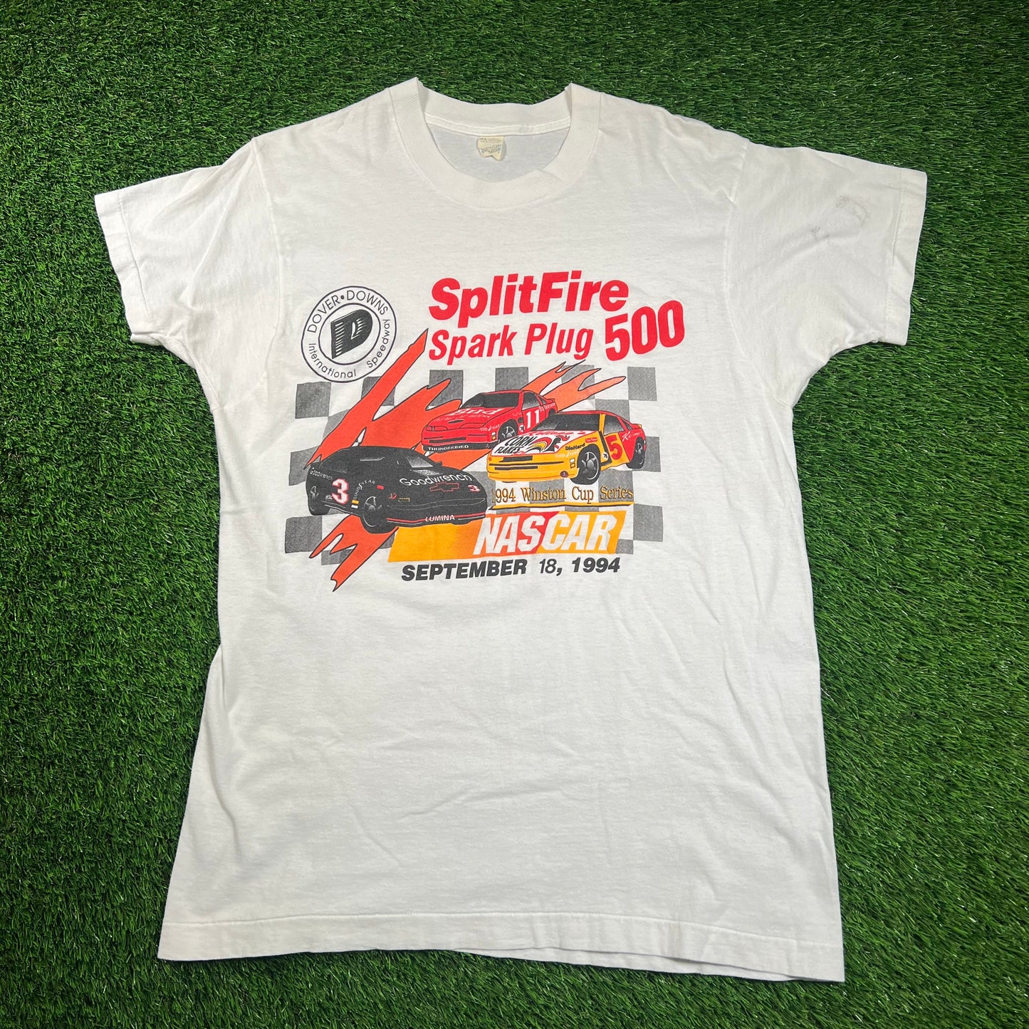 1994 SplitFire Spark Plug Nascar White Racing Tee Size XL USED v18346