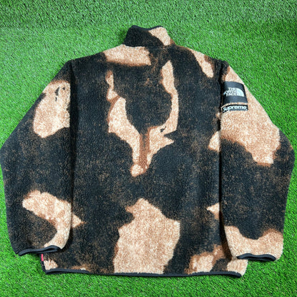 Supreme North Face Bleached Denim Print Fleece Size XL USED x14684