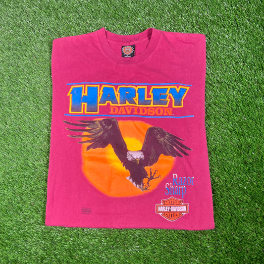 1996 Harley Davidson Magenta "Razor Sharp" Eagle Tee Size Large USED v17582
