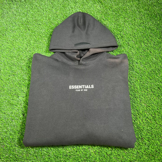 Fear of God FOG Essentials Bleached Black Hoodie Size Medium USED x14297