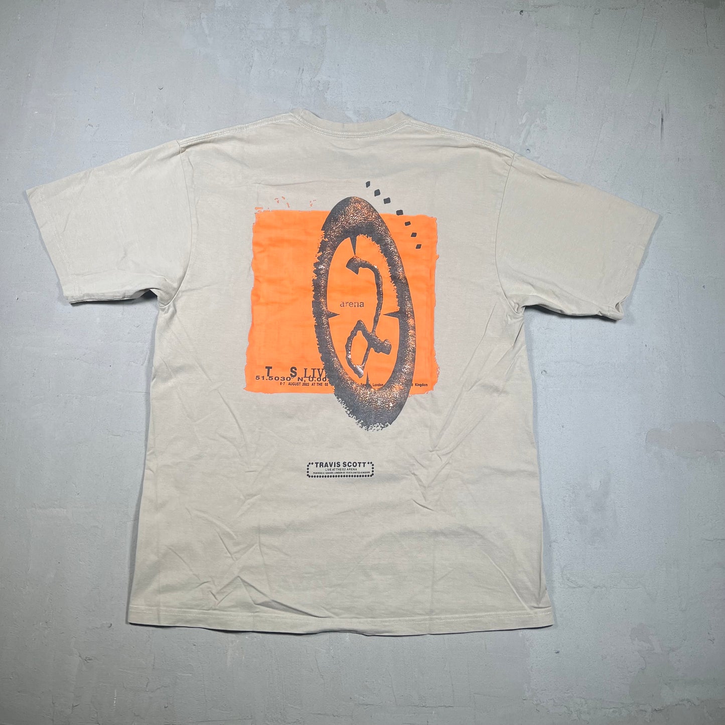 Travis Scott "Live at O2 Arena" Taupre Brown Tee Size XL USED x17351