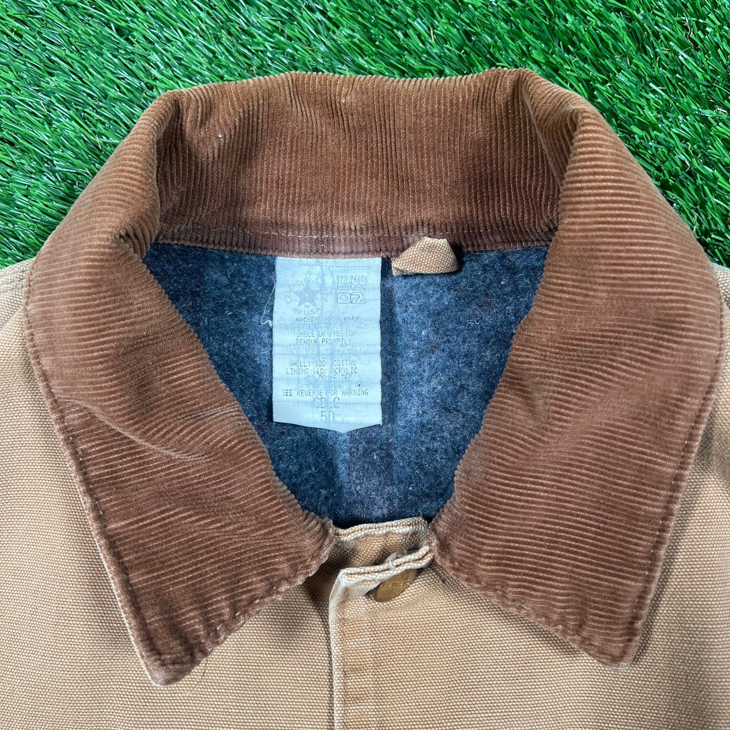 1990s Carhartt Khaki Chore Coat Size XL USED v17662