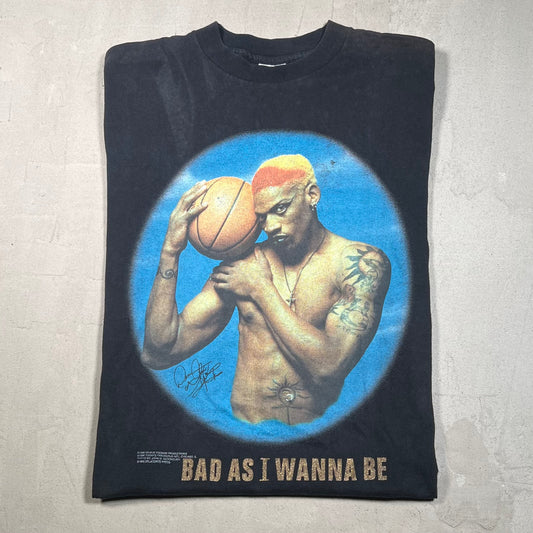 1996 Dennis Rodman Bad as I Wanna Be Cropped Black Tee Size Medium USED v12762