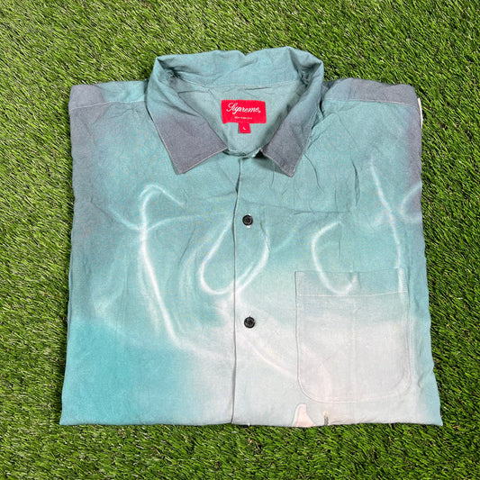 Supreme Fuck Rayon Candle 2021 Button Up Blue Shirt Size Large USED x14353