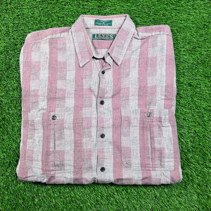 1980s Levis Sutter Creeked Pink Flannel Size Medium USED v18281