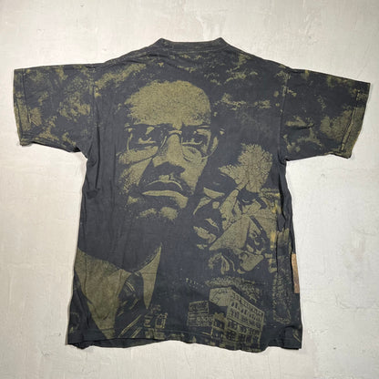 1990s Malcom X Glitter AOP Black Tee Size XL USED v13777