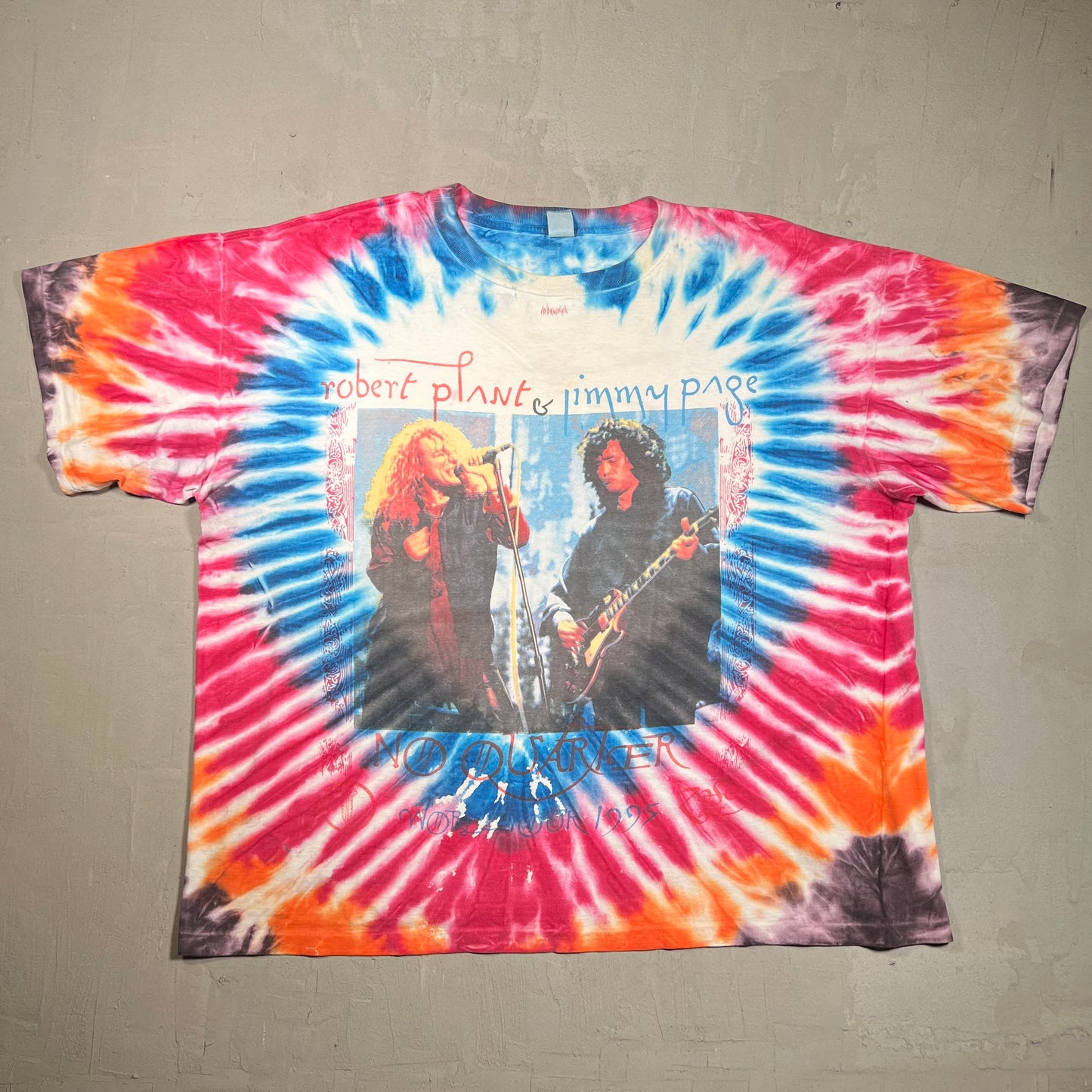 1995 No Quarter Robert Plant Jimmy Page World Tour Tie Dye Tee Size XXL USED v18421