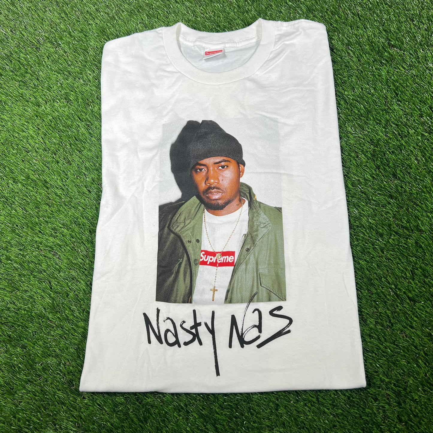 Supreme Nas 2017 Photo White Tee Size Large USED x14510