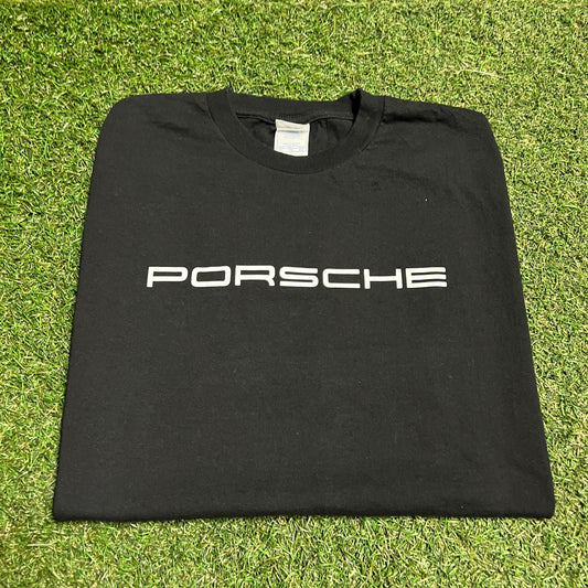 Y2K Porsche Black Logo Tee Size XL USED v16352