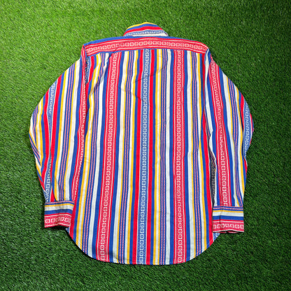 Y2K Polo Ralph Lauren Multicolor Stripped Polo Shirt Size Large USED v18833