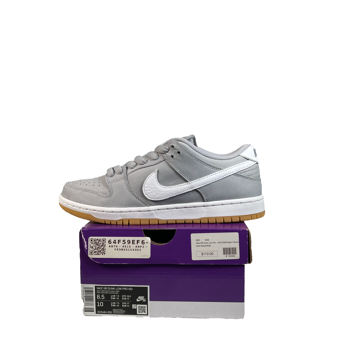 Nike SB Dunk Low Wolf Grey Gum (2023) Size 8.5 NEW s21601