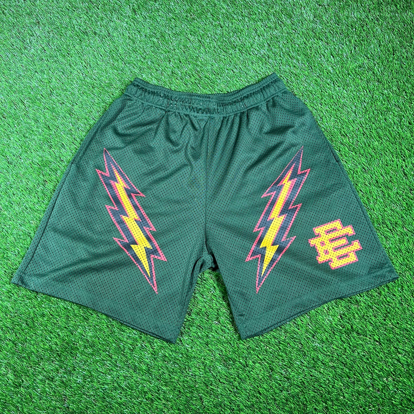 Eric Emanuel Yellow/Black Bolts Green Shorts Size XL USED x14749