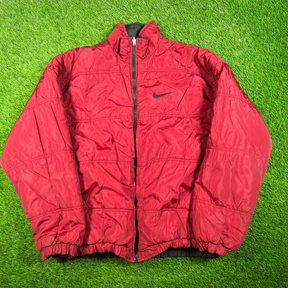 1990s Nike Black/Red Reversible Puffy Jacket Size Medium USED v18117