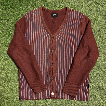 Stussy Brown/Blue Striped Button Up Sweater Size Small USED x13916