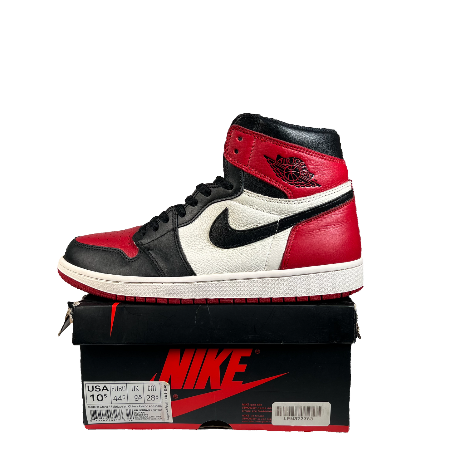 Jordan 1 High Bred Toe (2018) Size 10.5 USED s22146