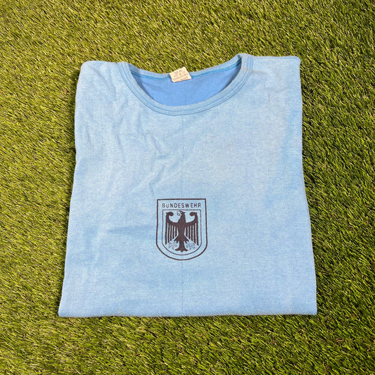 1980s Blue German Military Tee Size Medium USED v17574