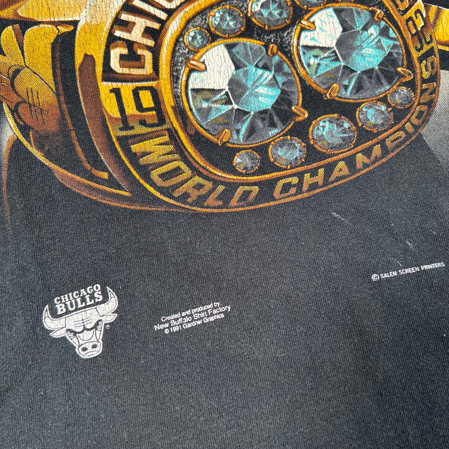 1992 Chicago Bulls Back to Back Champs Black Tee Size XL USED v16115