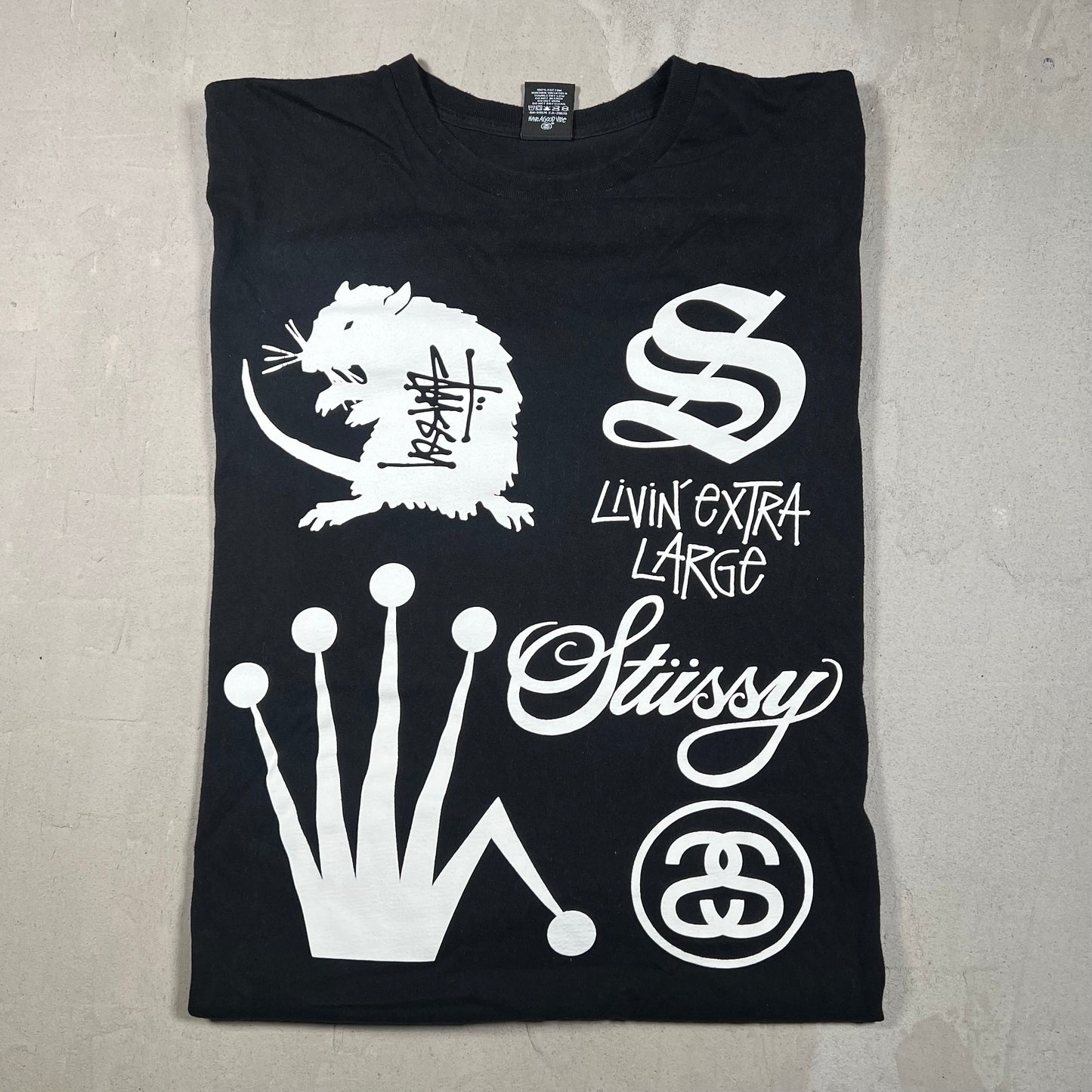 Stussy Crown Collage Black Longsleeve Size Large USED x17363