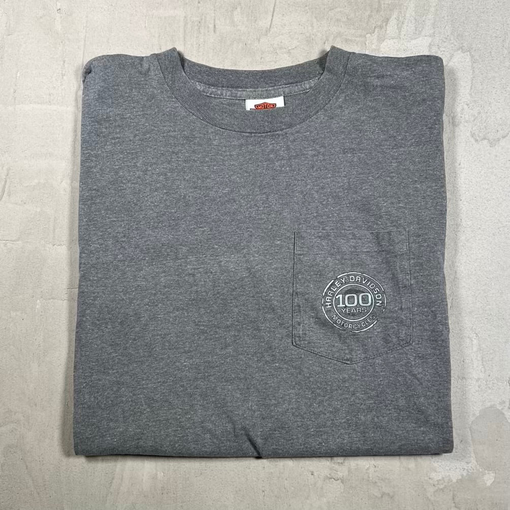 2003 Harley Davidson "100 Years" Grey Pocket Tee Size Medium USED v20404