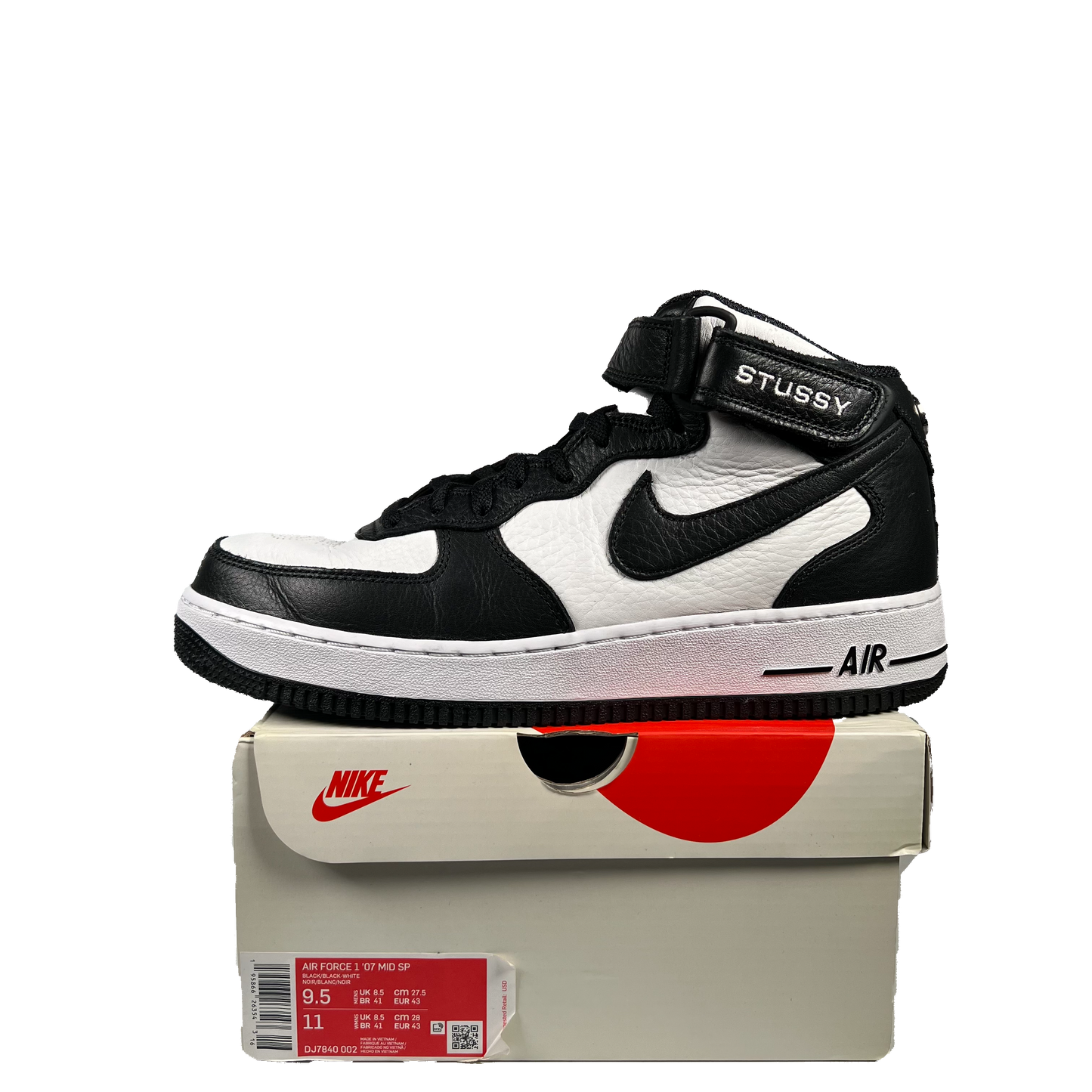 Nike Air Force One Mid Stussy Light Bone Black (2022) Size 9.5 USED S19784