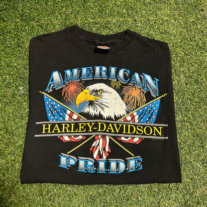 1997 Harley Davidson American Pride Eagle Black Tee Size XL USED v16466