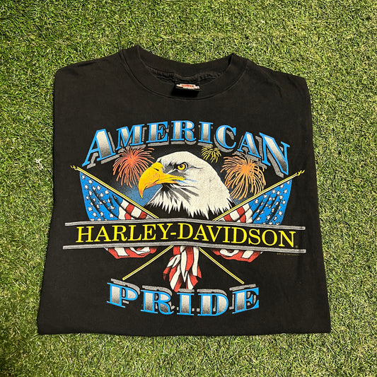 1997 Harley Davidson American Pride Eagle Black Tee Size XL USED v16466